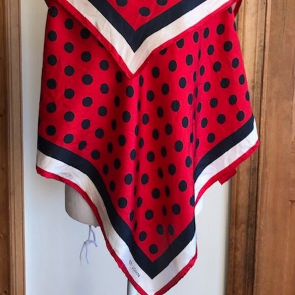 ST. JOHN Red White Blue Polka Dot Square Scarf Vintage Rare - Picture 8 of 16